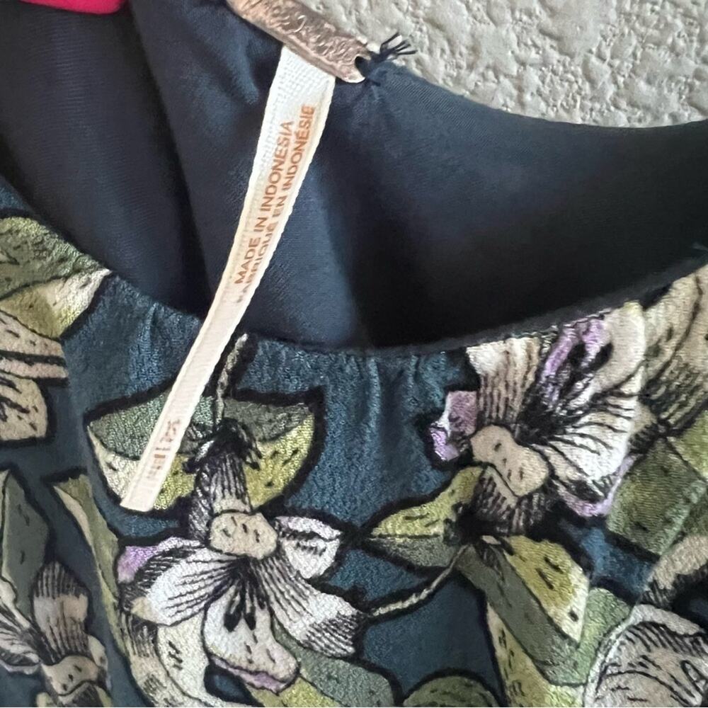 Free People Floral Green Mini Dress Tunic Top XS - Picture 3 of 10